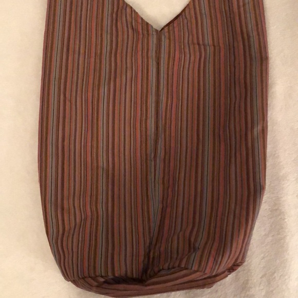 Missoni-like, orange brown and gray stripe, boho festival bag tie closure, lined - Picture 3 of 10